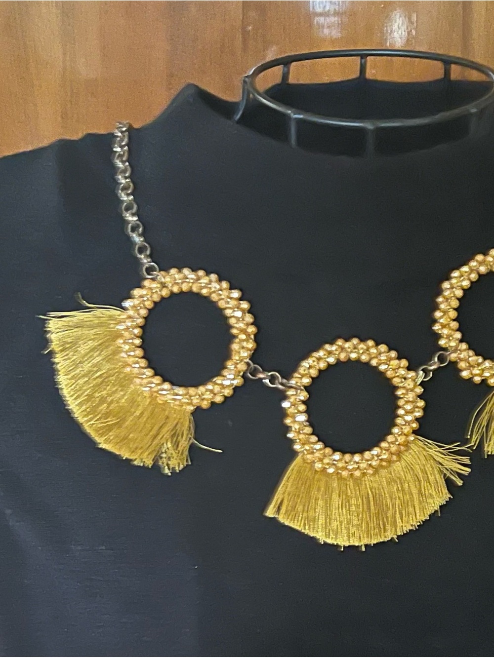 Gold Fringe Circle Statement Necklace - Women Jewelry